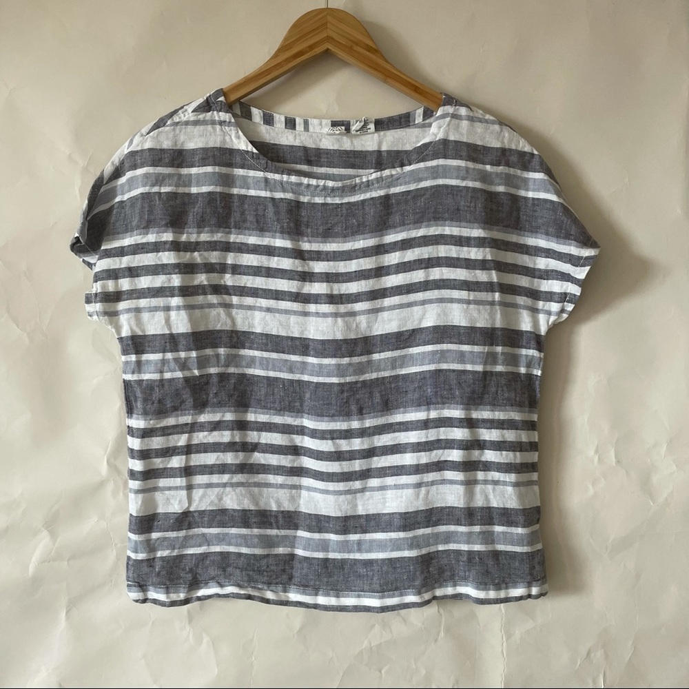 Artisan NY gray white stripe linen short sleeve shirt Small - Picture 8 of 9